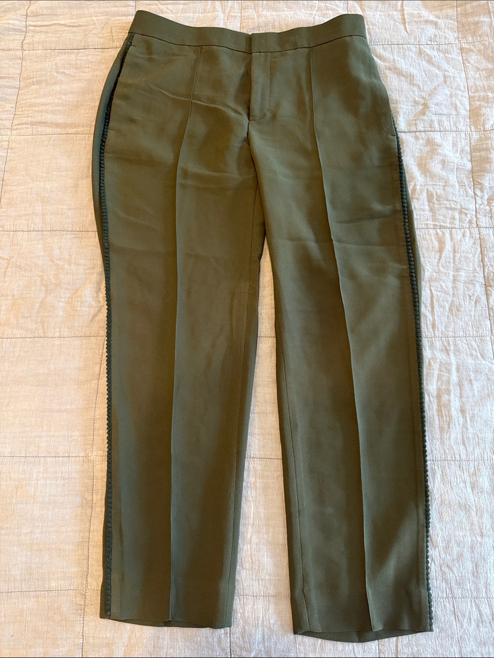 Banana Republic Olive Green Tailored Trousers with Detailed Leg Stripe